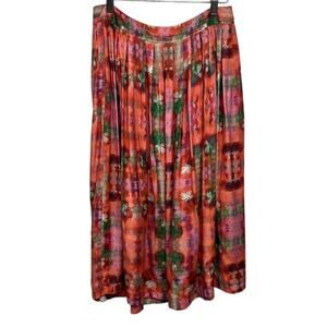 Women's ASOS Pink Green Floral Pleated Skirt Size 6